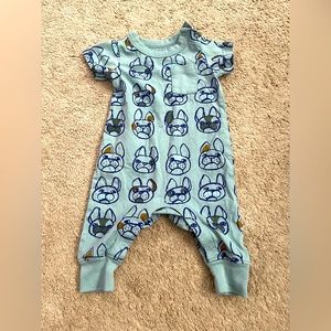 Tea Collection pocket baby romper French bulldogs NWOT